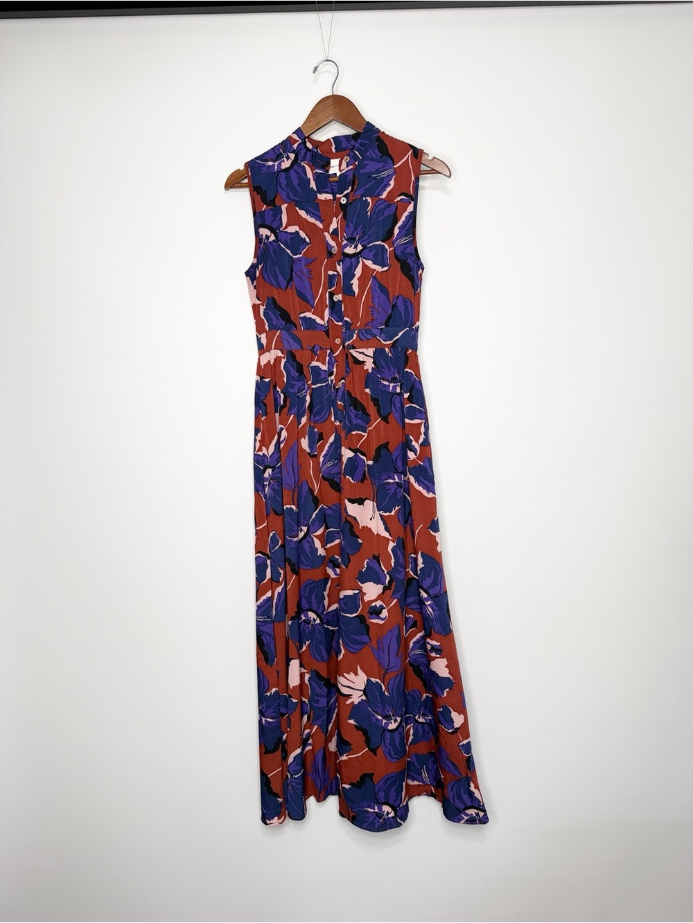 Love + Harmony Sleeveless Floral Maxi Dress in Rust and Purple Size Small